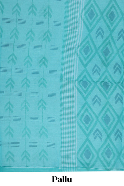 Blue geometric pattern bengal cotton saree with self border and matching pallu