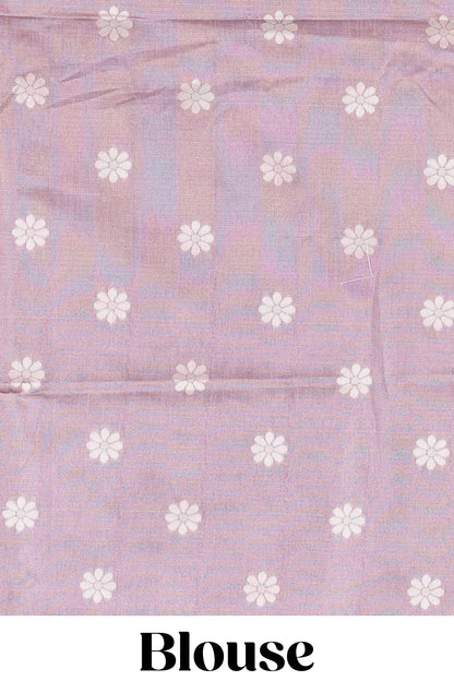 Purple munga cotton saree with all-over floral thread weaving & motif border