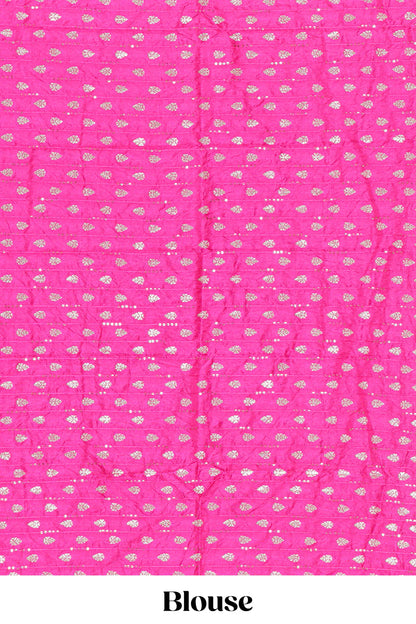 Blue marsh mallow saree with elephant butta and zari border, comes with contrast zari butta blouse