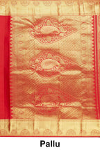 Red Swayamvara Pattu Jacquard Work With Zari Woven Design subtle motifs across the body