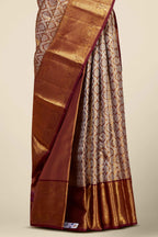 Maroon Tissue Kancheepuram Pattu With Zari Border And Elegant Pallu Design