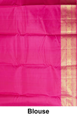 Kanchipuram Vairaoosi and Checks Silk Saree in Grey with Gold Zari and Pink Contrast Border