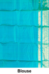 Kanchipuram Vairaoosi and checks Silk Saree in Parrot Green with Gold Zari and Blue Contrast Border