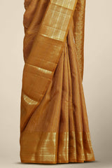 Kanchipuram Vairaoosi and Checks Pure Silk Saree in Antique Mustard Gold with Self Zari Border