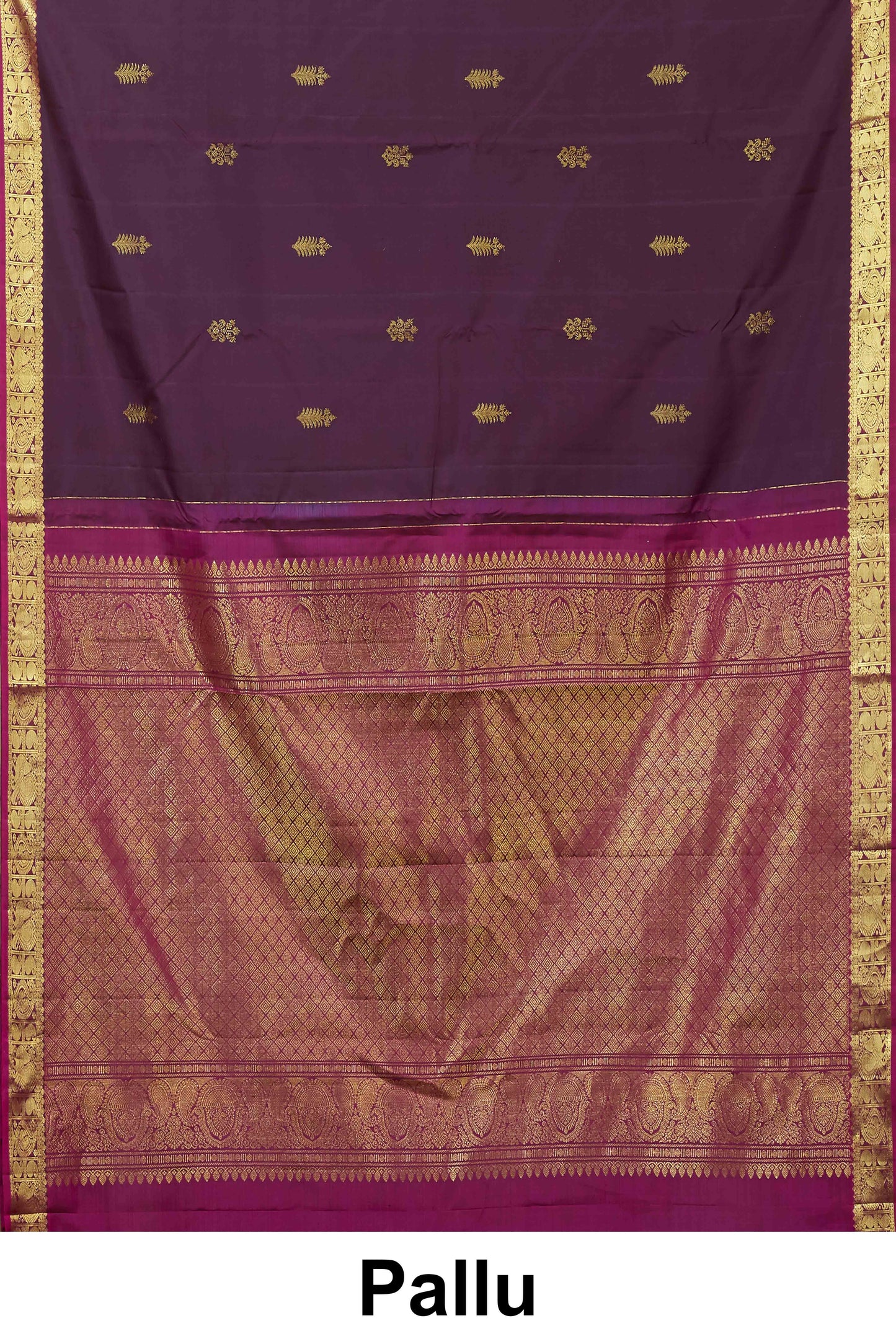 Kanchipuram Traditional Classics Saree in Deep Purple with Gold Zari Border and Contrast Pink Edging