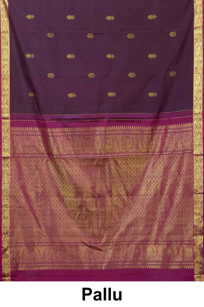 Kanchipuram Traditional Classics Saree in Deep Purple with Gold Zari Border and Contrast Pink Edging