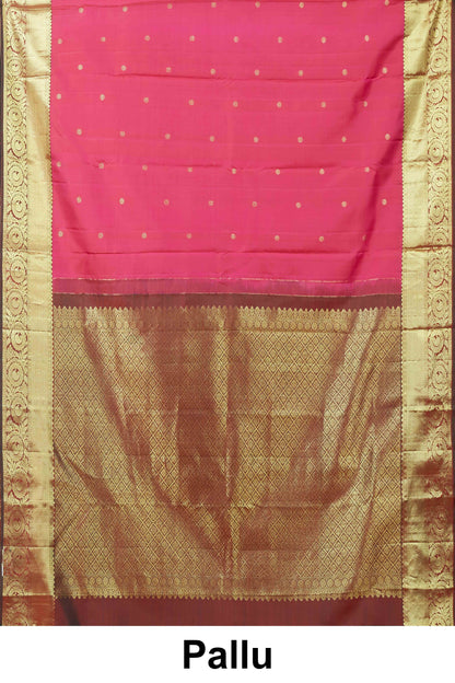 Kanchipuram Traditional And Classics Saree in Pink with Gold Zari Border and Body Buttas