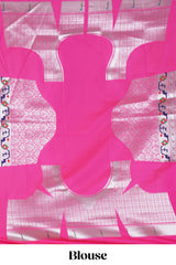 Pink zari motifs design paithani silk saree with self zari border and matching blouse