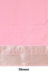 Mustard striped zari butta semi soft silk saree with contrast border and pallu