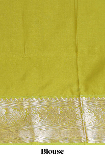 Blue zari butta design semi soft silk saree with contrast border and pallu