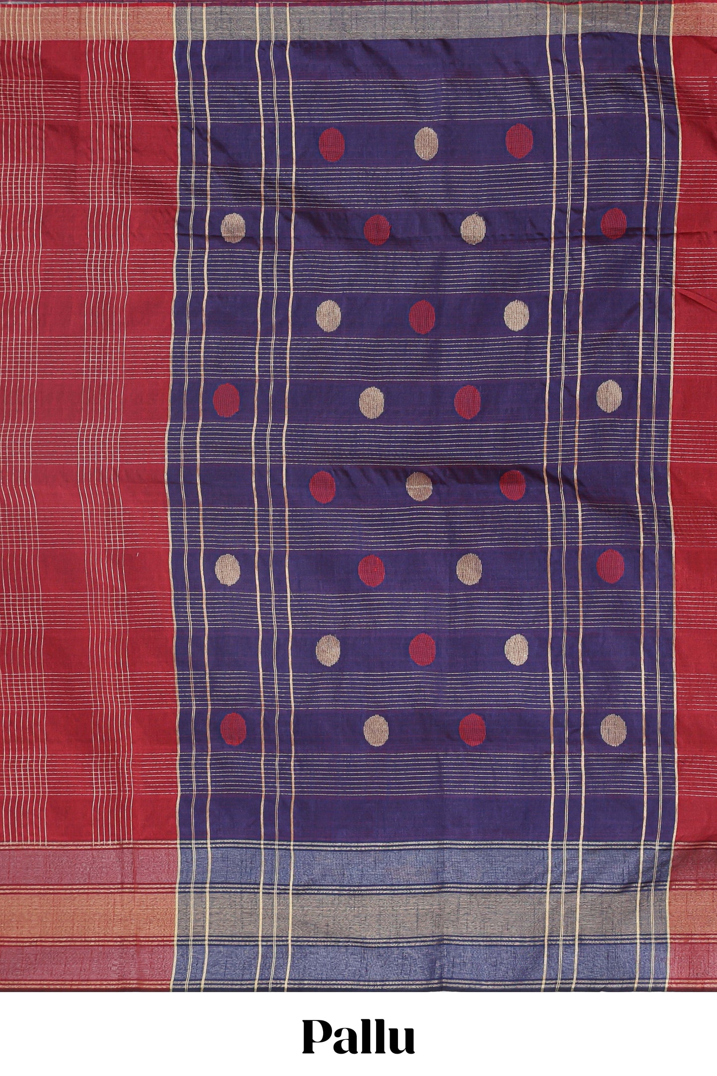 Maroon checked motifs tussar saree with contrast border and striped blouse