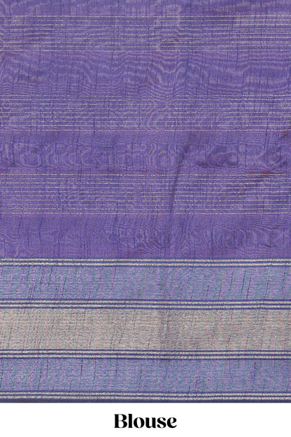 Maroon checked motifs tussar saree with contrast border and striped blouse
