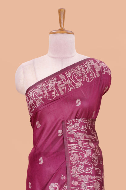 Mejanda munga cotton saree with all-over floral thread weaving & motif border