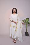 White floral design A line anarkali with self bottom and matching dubatta