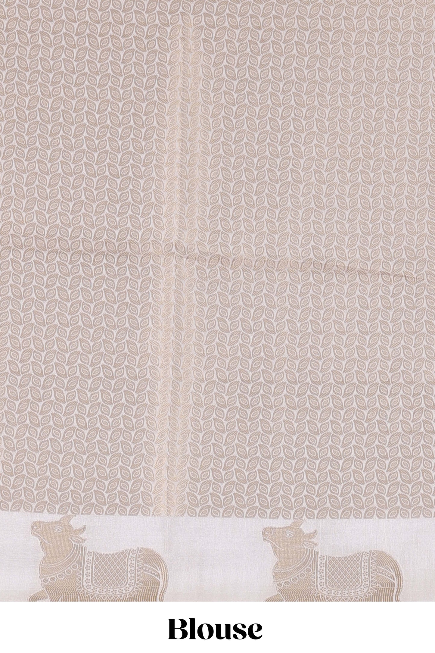 White viscose dola silk saree with zari butta weave, pichwai motif border and contrast blouse