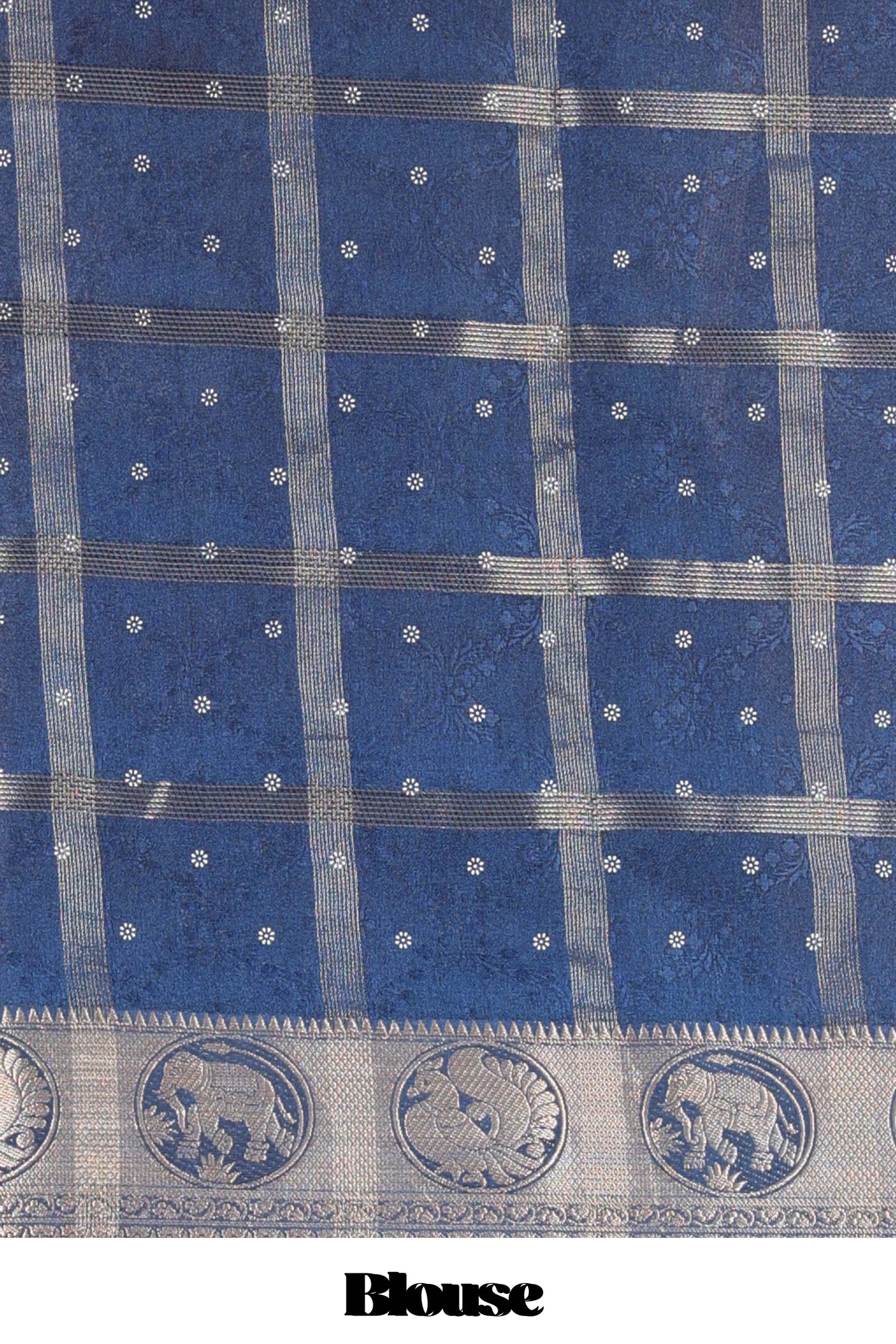 Blue moss chiffon saree with floral checked butta and self border