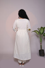 White floral design A line anarkali with self bottom and matching dubatta