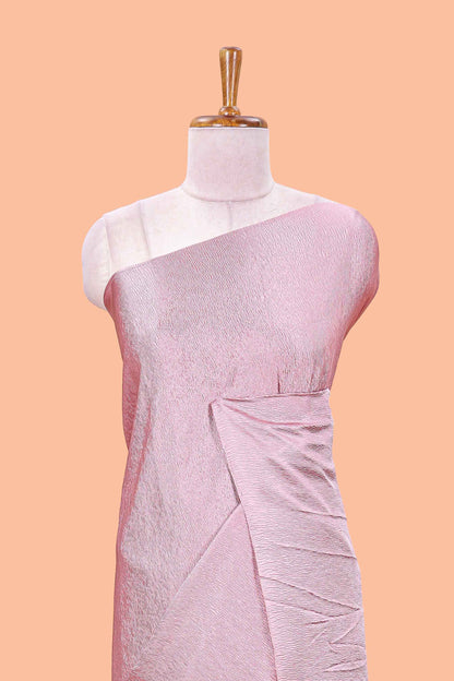 Borderless pink crush texture satin crepe saree with contrast embroidery blouse