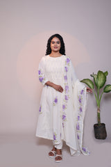 White floral design A line anarkali with self bottom and matching dubatta
