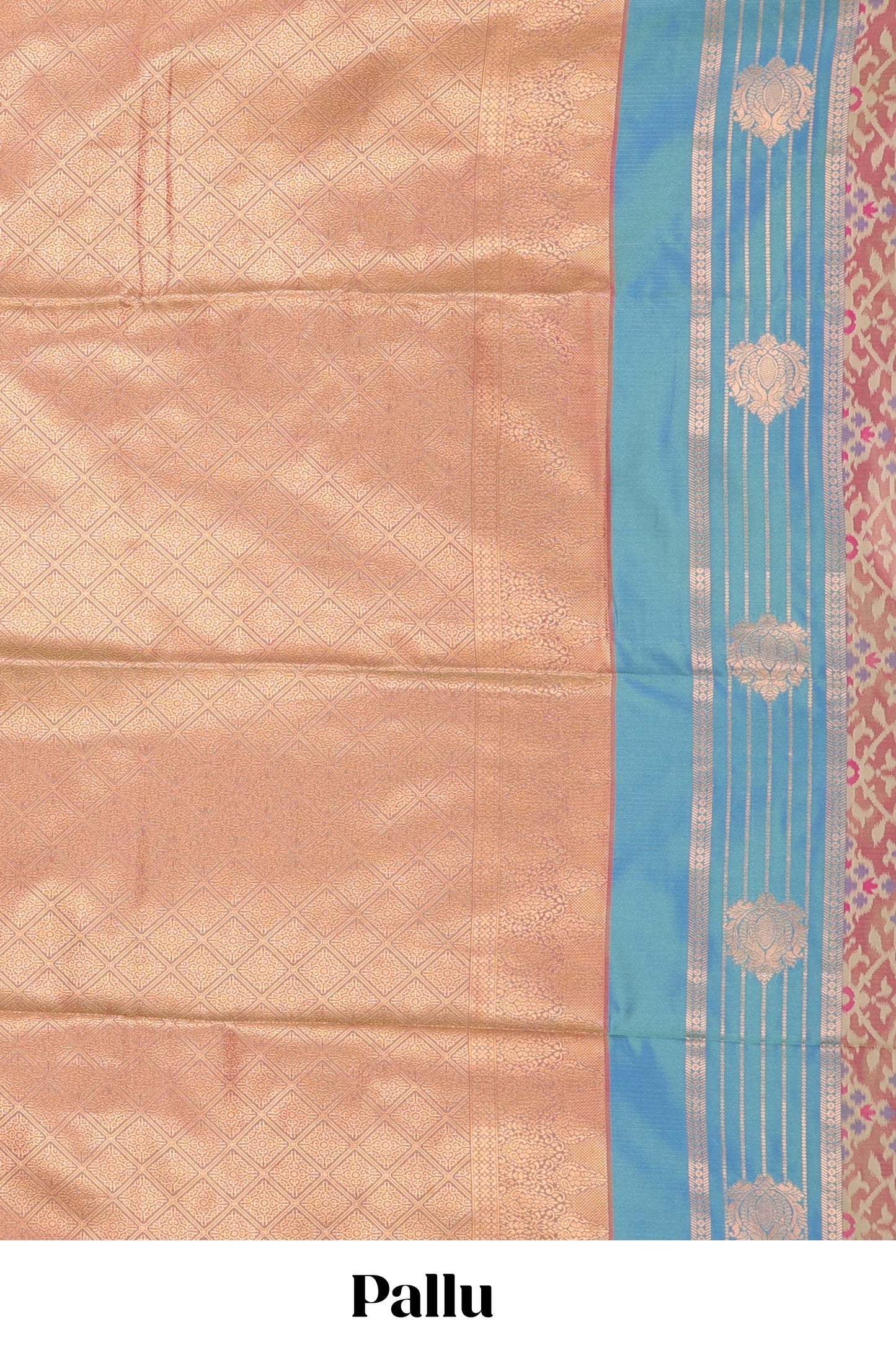 Borderless multi color semi soft silk saree with ikkat style striped zari butta, contrast zari pallu