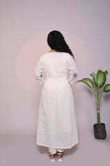 White floral design A line anarkali with self bottom and matching dubatta