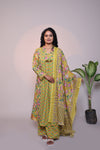 Green floral design 3/4 slevee salwar suit with matching pant and printed dupatta