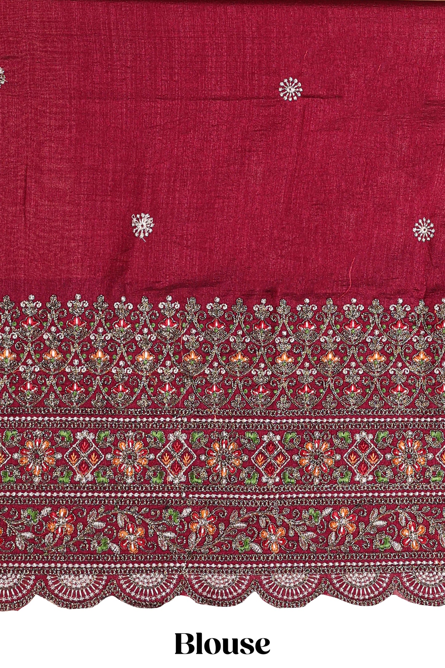 Borderless sandal crush texture satin crepe saree with contrast embroidery blouse