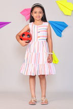 Multi-Color Stripe A-Line Cotton Dress for Girls – Stylish Casual Wear