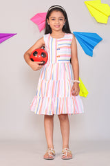 Multi-Color Stripe A-Line Cotton Dress for Girls – Stylish Casual Wear