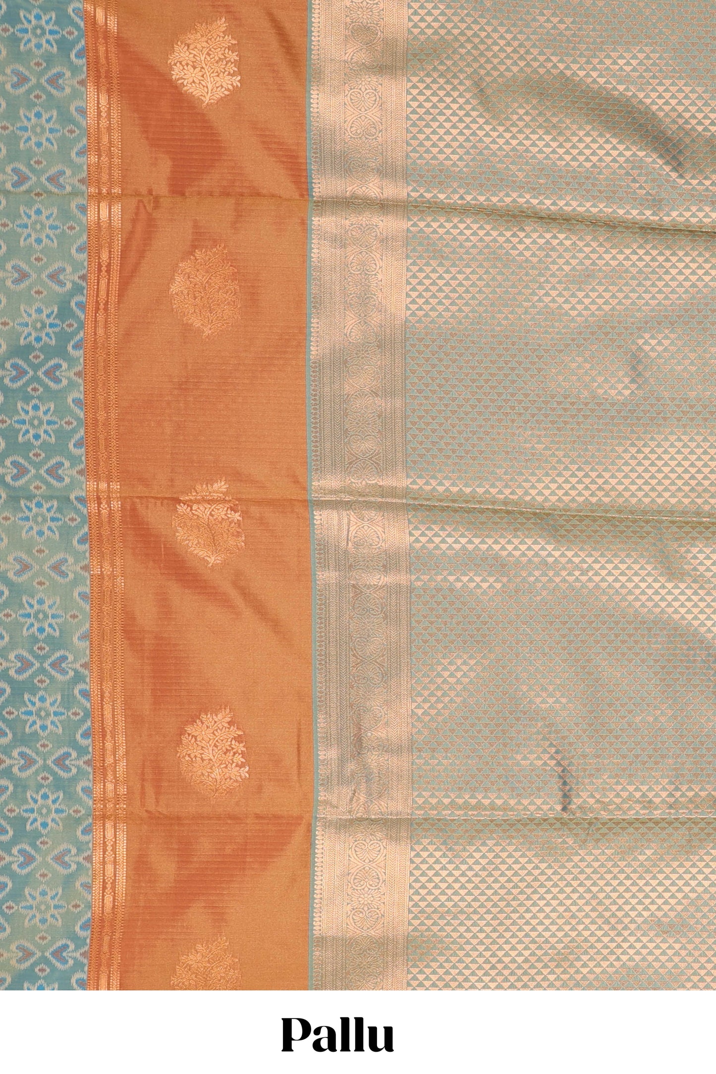Borderless multi color semi soft silk saree with ikkat style striped zari butta, contrast zari pallu