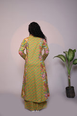 Green floral design 3/4 slevee salwar suit with matching pant and printed dupatta