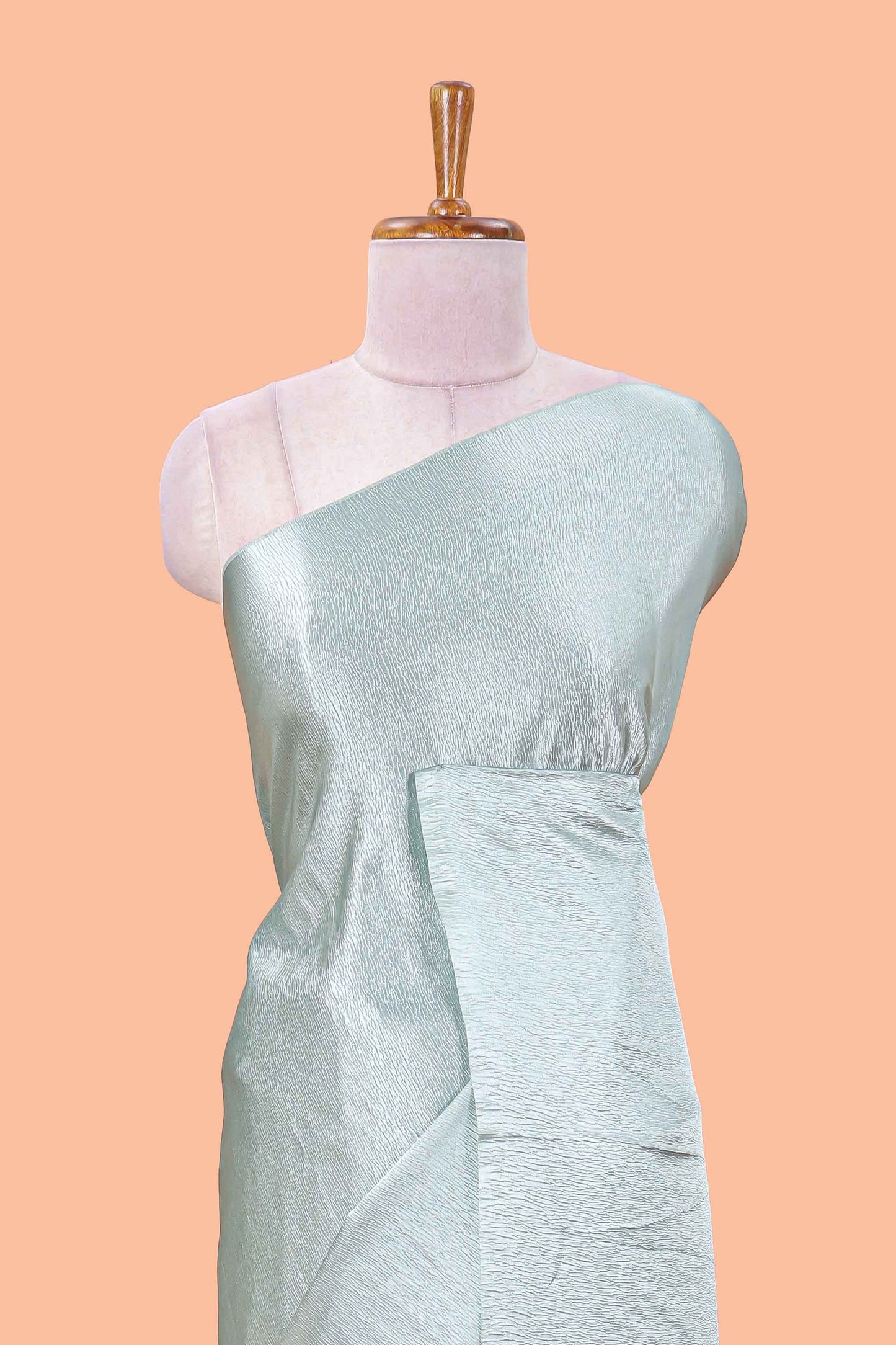 Borderless blue crush texture satin crepe saree with contrast embroidery blouse