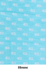 Turquoise green linen cotton palm tree and elephant print saree with self border and matching printed blouse