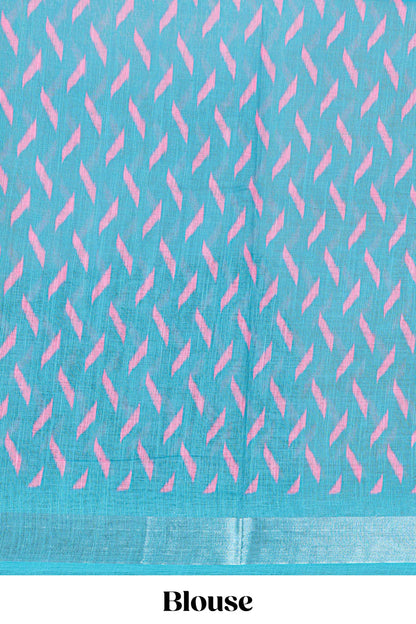 Pink Ikkat style linen cotton saree with contrast border and pallu