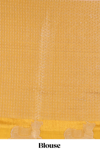 Green dola silk saree with all over zari butta, bendex zari border, rich zari pallu and contrast blouse