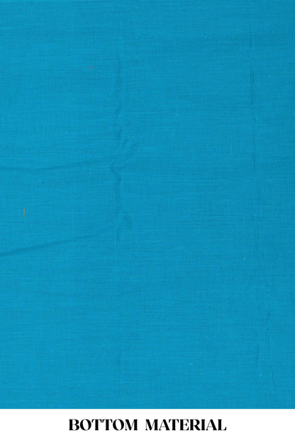 Blue cotton embroidered chudidhar material with floral design bottom and dual shade dupatta