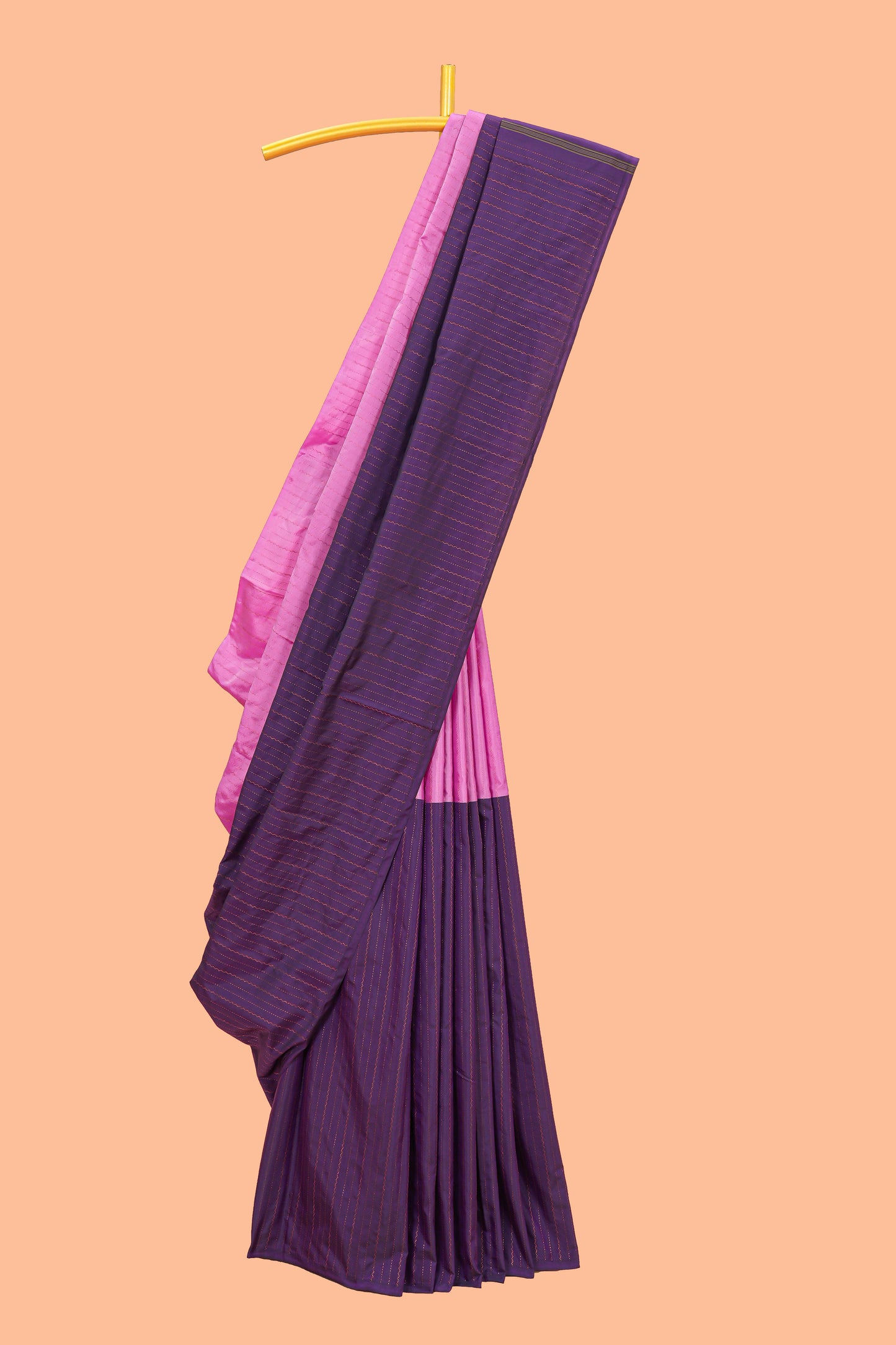 Borderless striped dual color soft silk saree with striped pallu and matching blouse