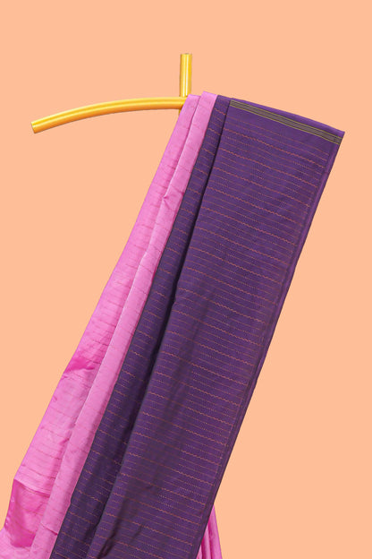 Borderless striped dual color soft silk saree with striped pallu and matching blouse