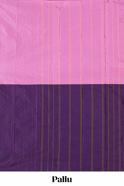 Borderless striped dual color soft silk saree with striped pallu and matching blouse