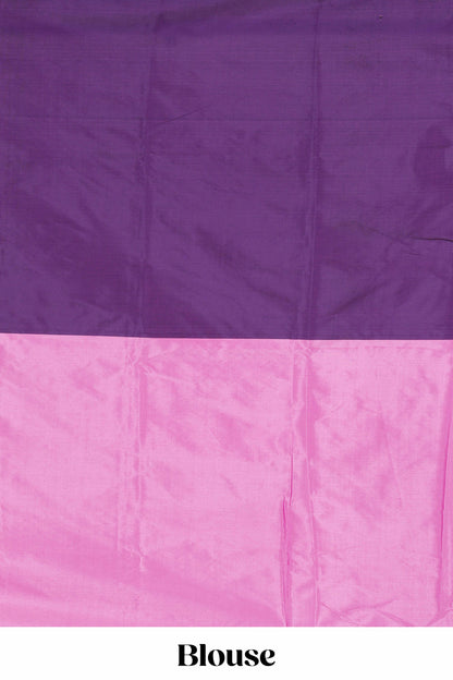 Borderless striped dual color soft silk saree with striped pallu and matching blouse