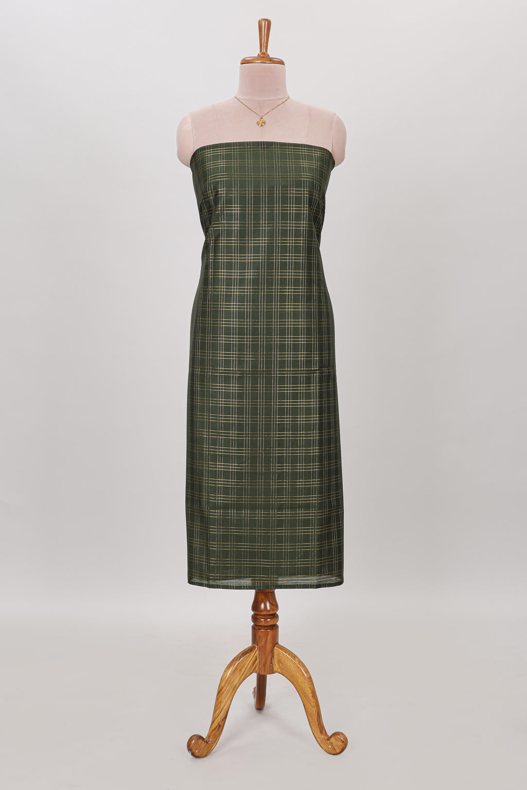 Green checked cotton chudidhar material with matching solid pant and contrast floral dupatta
