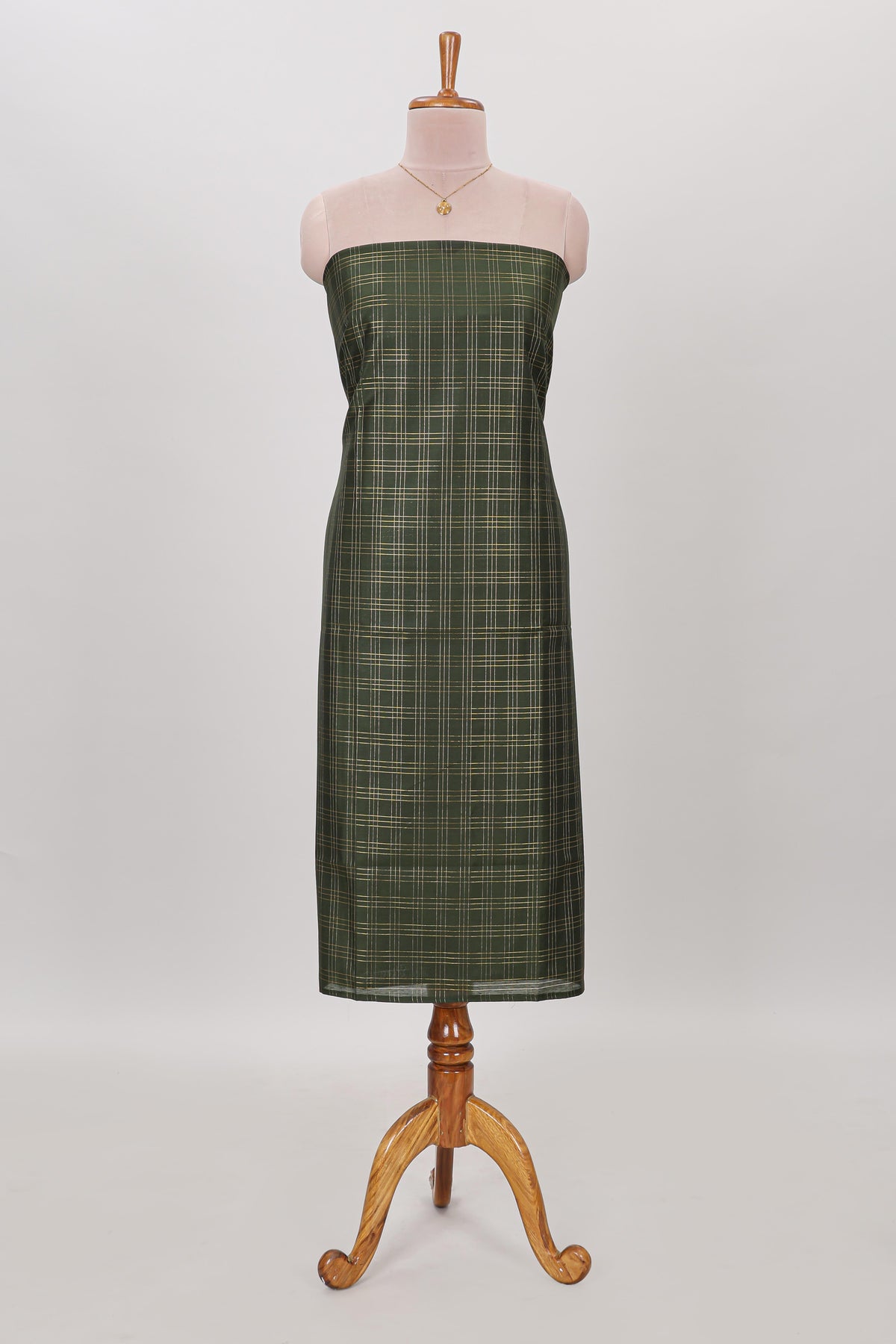 Green checked cotton chudidhar material with matching solid pant and contrast floral dupatta