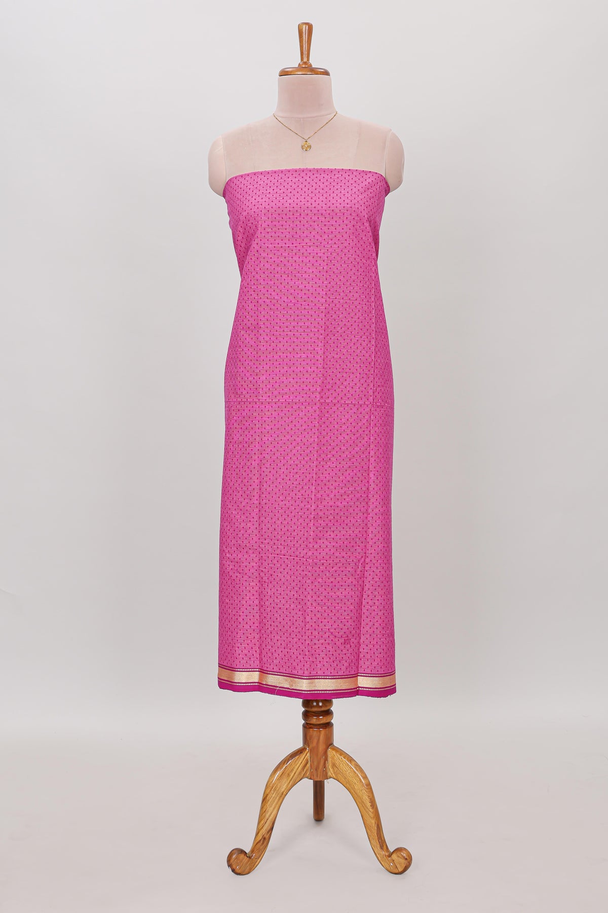Pink micro butta prints cotton chudidhar material with zari border and matching pant & dupatta