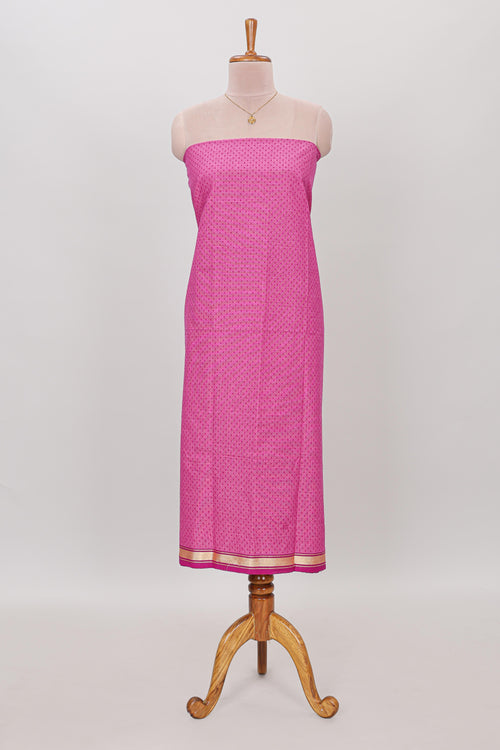 Pink micro butta prints cotton chudidhar material with zari border and matching pant & dupatta
