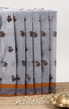 Grey floral butta bengal cotton saree with contrast border and pallu