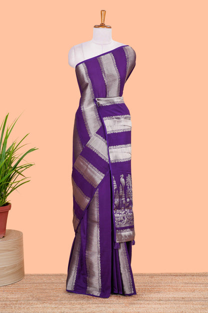 Georgette Saree Copper Zari Stripes Across The Body With Floral Design Pallu