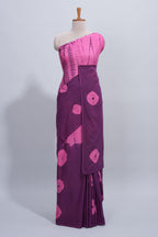 Borderless purple shibori motifs design mul mul cotton saree with self pallu