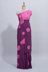 Borderless purple shibori motifs design mul mul cotton saree with self pallu