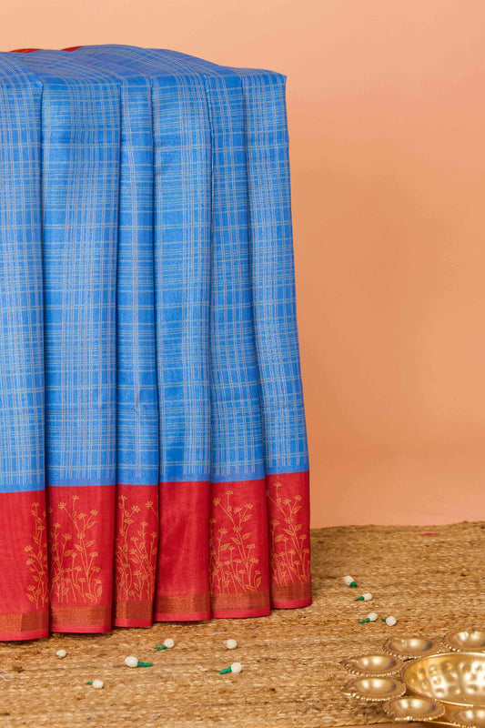 Blue Linen Saree
