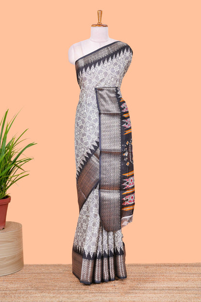 Grey Semi Dola Silk Body Bandhini Style With Jacquard Border